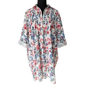 Papinelle Organic Cotton Nightgown Womens XL White Floral Cottagecore‎ Sleep